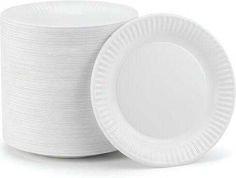 طبق ورقي لأواني الطعام اليومية من مجموعة نيكول هوم، 22.86 سم (عدد 100) وأطباق حلويات ورقية، 15.24 سم، أبيض in Kuwait