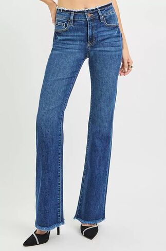 Risen Mid Rise Bootcut Frayed Waistband 32.5" Inseam Jeans- Ivory Gem in Saudi Arabia