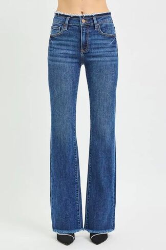 Risen Mid Rise Bootcut Frayed Waistband 32.5" Inseam Jeans- Ivory Gem in Saudi Arabia