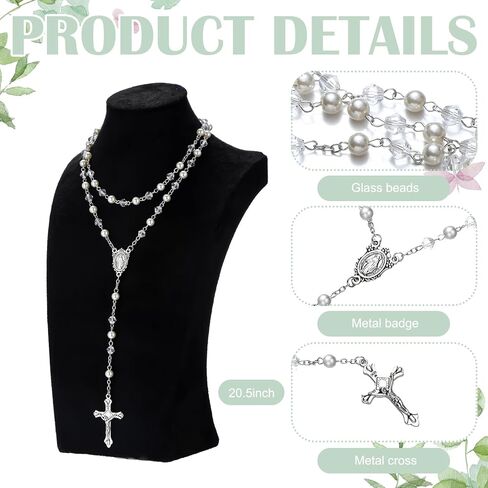 First Communion Rosary Beads Necklace Gifts for Girls with Engraved Keepsake Gift Box 20.5 Inch Stainless Steel Glass Beads Catholic Rosary with Cross for First Holy Communion. in Saudi Arabia