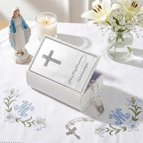 First Communion Rosary Beads Necklace Gifts for Girls with Engraved Keepsake Gift Box 20.5 Inch Stainless Steel Glass Beads Catholic Rosary with Cross for First Holy Communion. in Saudi Arabia