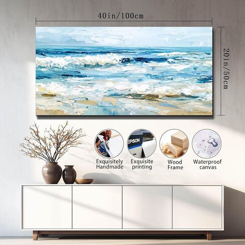 WLWBINTING Canvas Wall Art For Bedroom Wall Decor For Living Room Ocean Waves Painting Textured Canvas Prints Abstract Blue Sea Pictures Modern Office Home Decor Mural Artwork Ready To Hang 20"X40" in Saudi Arabia