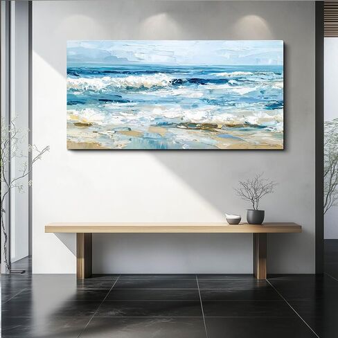 WLWBINTING Canvas Wall Art For Bedroom Wall Decor For Living Room Ocean Waves Painting Textured Canvas Prints Abstract Blue Sea Pictures Modern Office Home Decor Mural Artwork Ready To Hang 20"X40" in Saudi Arabia