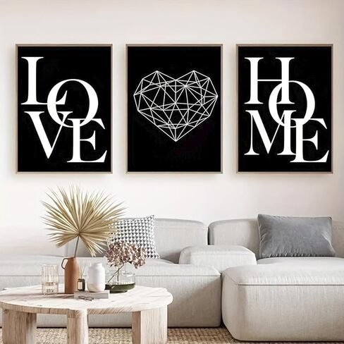 3PCS Scandinavian Love Canvas Wall Art Black and White Prints No Frame for Living Room Office Apartment Decor. (Note: photo frame not included), 7.87inx11.81in in Saudi Arabia