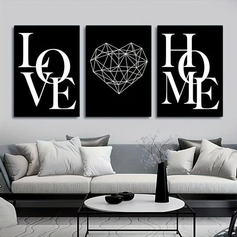 3PCS Scandinavian Love Canvas Wall Art Black and White Prints No Frame for Living Room Office Apartment Decor. (Note: photo frame not included), 7.87inx11.81in in Saudi Arabia
