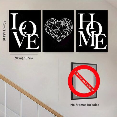3PCS Scandinavian Love Canvas Wall Art Black and White Prints No Frame for Living Room Office Apartment Decor. (Note: photo frame not included), 7.87inx11.81in in Saudi Arabia