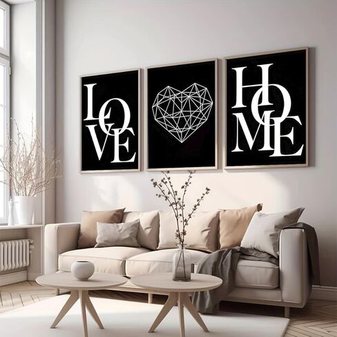 3PCS Scandinavian Love Canvas Wall Art Black and White Prints No Frame for Living Room Office Apartment Decor. (Note: photo frame not included), 7.87inx11.81in in Saudi Arabia