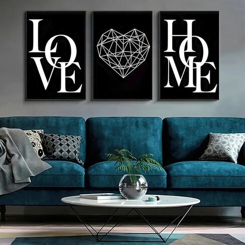 3PCS Scandinavian Love Canvas Wall Art Black and White Prints No Frame for Living Room Office Apartment Decor. (Note: photo frame not included), 7.87inx11.81in in Saudi Arabia