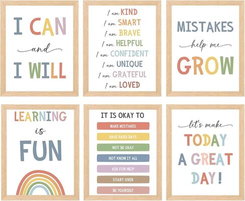 Pormipone 6 Pcs Mental Health Wall Art Inspirational Canvas Wall Decor Motivational Quotes Pictures for Classroom Posters Elementary and Middle Teacher Office Decoration(Unframed) in Kuwait