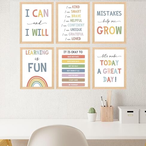 Pormipone 6 Pcs Mental Health Wall Art Inspirational Canvas Wall Decor Motivational Quotes Pictures for Classroom Posters Elementary and Middle Teacher Office Decoration(Unframed) in Kuwait