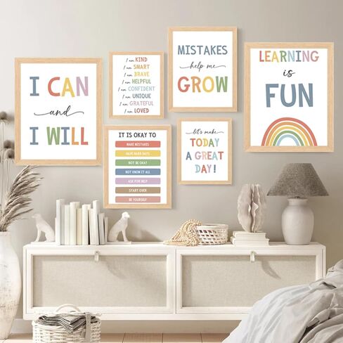 Pormipone 6 Pcs Mental Health Wall Art Inspirational Canvas Wall Decor Motivational Quotes Pictures for Classroom Posters Elementary and Middle Teacher Office Decoration(Unframed) in Kuwait
