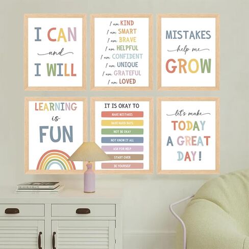 Pormipone 6 Pcs Mental Health Wall Art Inspirational Canvas Wall Decor Motivational Quotes Pictures for Classroom Posters Elementary and Middle Teacher Office Decoration(Unframed) in Kuwait