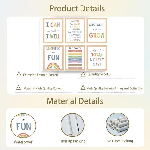 Pormipone 6 Pcs Mental Health Wall Art Inspirational Canvas Wall Decor Motivational Quotes Pictures for Classroom Posters Elementary and Middle Teacher Office Decoration(Unframed) in Kuwait