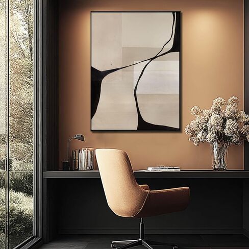 Black & Beige Canvas Wall Art, Hand-Painted Abstract Oil Painting, Framed, Textured, Ready to Hang, Modern Decor for Living Room Bedroom 36x48 inch in Saudi Arabia