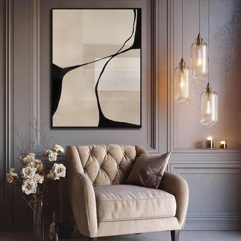 Black & Beige Canvas Wall Art, Hand-Painted Abstract Oil Painting, Framed, Textured, Ready to Hang, Modern Decor for Living Room Bedroom 36x48 inch in Saudi Arabia