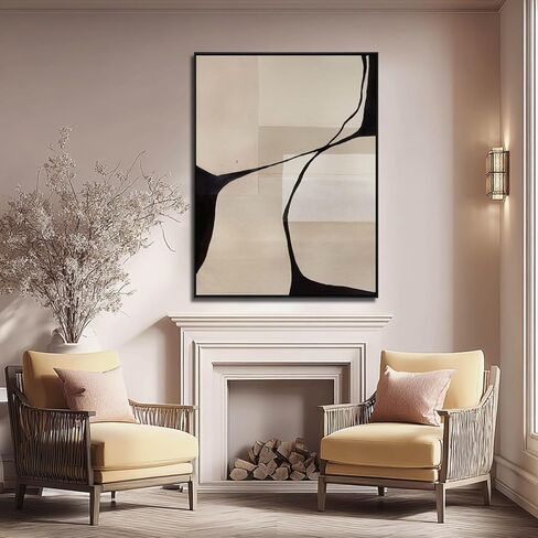 Black & Beige Canvas Wall Art, Hand-Painted Abstract Oil Painting, Framed, Textured, Ready to Hang, Modern Decor for Living Room Bedroom 36x48 inch in Saudi Arabia