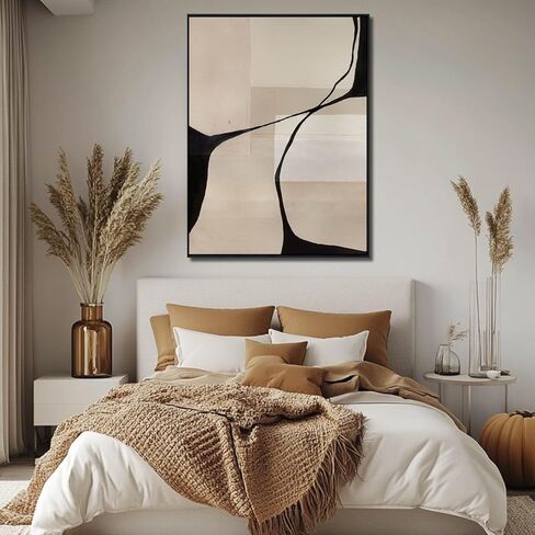 Black & Beige Canvas Wall Art, Hand-Painted Abstract Oil Painting, Framed, Textured, Ready to Hang, Modern Decor for Living Room Bedroom 36x48 inch in Saudi Arabia
