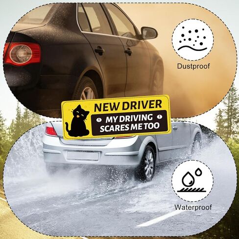 3pcs New Driver Car Magnet for Teens, 9.84x3.54 Inch/25x9cm 3 Design Funny Black Cat Rookie Student Driver Safety Magnet Reflective Bumper Novice Driving Magnetic Sticker Signs for Trucks Vehicles in Saudi Arabia