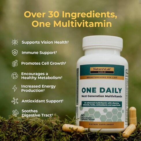 فيتامينات متعددة يومية من Nature's Lab - تحتوي على 19 فيتامينًا ومعادن أساسية بما في ذلك فيتامين C وD3 والزنك - 60 كبسولة (كمية تكفي لمدة شهرين) in Kuwait