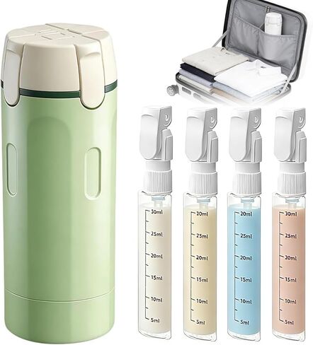 زجاجة سفر 4 في 1، زجاجات سفر لمستلزمات الزينة، قابلة لإعادة الملء، مقاومة للتسرب ومحمولة، مناسبة لتخزين الشامبو وجل الاستحمام ومنظفات الغسيل، مناسبة للسفر والتخييم وصالة الألعاب الرياضية (أخضر) in Kuwait