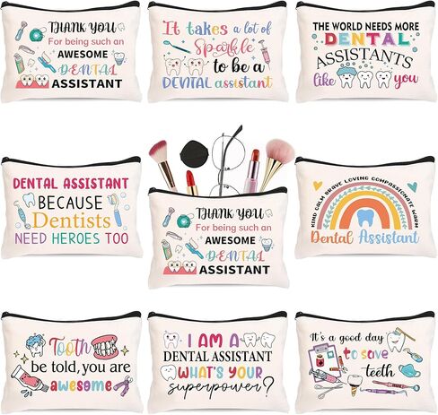 8 Pcs Dental Assistant Gifts for Women Dentist Gifts in Bulk Mothers Day, Birthday Christmas Gifts for Dental Assistant Ideas Cute Makeup Bag Makeup Pouch Cosmetic Bag (Dental Assistant) in Saudi Arabia