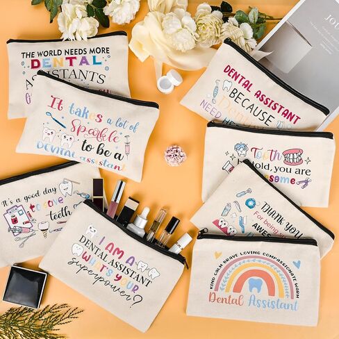 8 Pcs Dental Assistant Gifts for Women Dentist Gifts in Bulk Mothers Day, Birthday Christmas Gifts for Dental Assistant Ideas Cute Makeup Bag Makeup Pouch Cosmetic Bag (Dental Assistant) in Saudi Arabia
