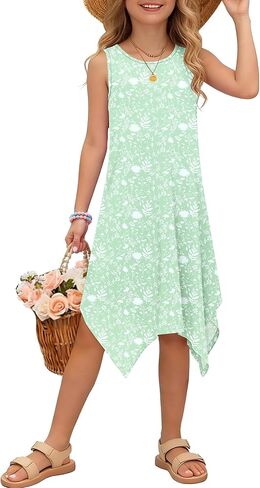 فستان بناتي بدون أكمام برقبة دائرية للصيف للأطفال الصغار كاجوال 2026 بحاشية غير متماثلة مع جيوب in Kuwait