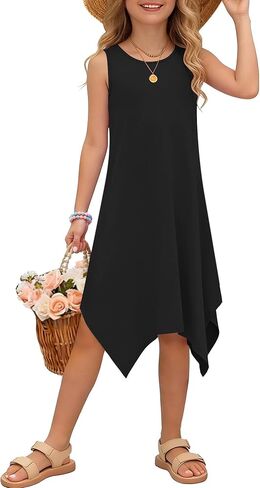 Girls Sleeveless Round Neck Summer Kids Toddler Casual 2026 Asymmetrical Hem Dress with Pockets in Saudi Arabia