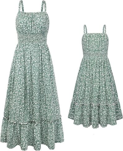 GRACE KARIN Mommy and Me Floral Smocked Dress,Spaghetti Strap Boho Dress,Summer Maxi Dress with Pockets in Kuwait