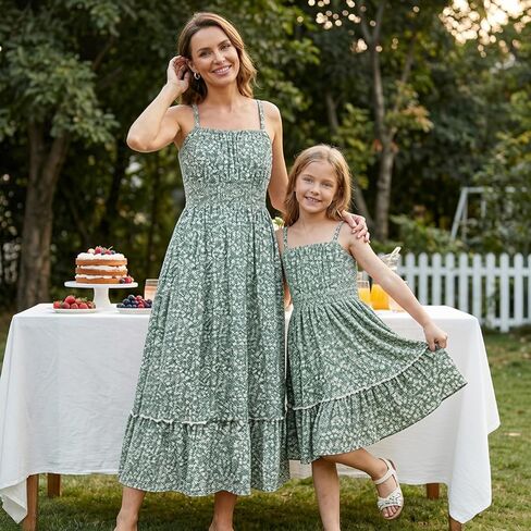 GRACE KARIN Mommy and Me Floral Smocked Dress,Spaghetti Strap Boho Dress,Summer Maxi Dress with Pockets in Kuwait