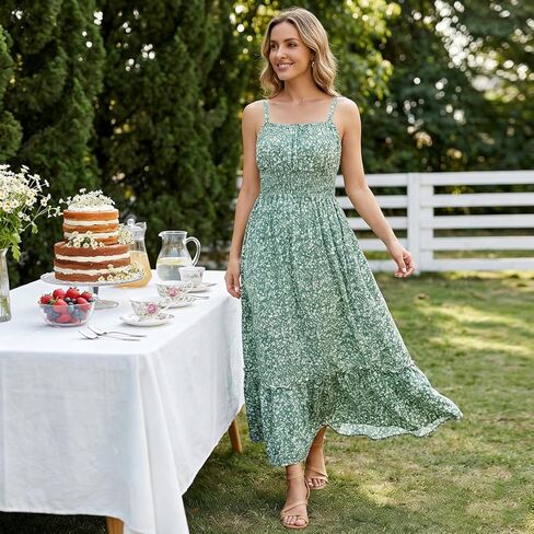 GRACE KARIN Mommy and Me Floral Smocked Dress,Spaghetti Strap Boho Dress,Summer Maxi Dress with Pockets in Kuwait