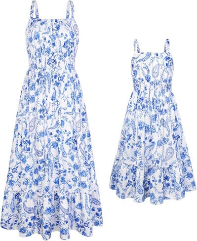 GRACE KARIN Mommy and Me Floral Smocked Dress,Spaghetti Strap Boho Dress,Summer Maxi Dress with Pockets in Kuwait