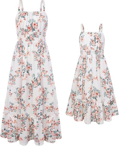 GRACE KARIN Mommy and Me Floral Smocked Dress,Spaghetti Strap Boho Dress,Summer Maxi Dress with Pockets in Kuwait