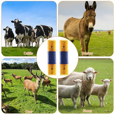 فرشاة خدش الماشية مع حامل حديد زنبركي، فرشاة خدش ظهر الحيوان للبقرة والماشية والأغنام والخيول والخنازير وأداة تدليك (أصفر) in Kuwait