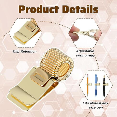 Grevosea 5Pcs Metal Pen Clip Holder, Portable Pen Holder Clips Adjustable Spring Loop Organizer for Notebook Clipboard Gold Tone in Saudi Arabia