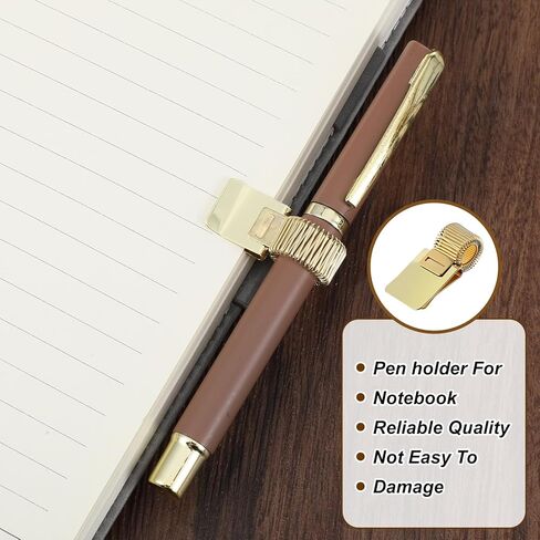 Grevosea 5Pcs Metal Pen Clip Holder, Portable Pen Holder Clips Adjustable Spring Loop Organizer for Notebook Clipboard Gold Tone in Saudi Arabia