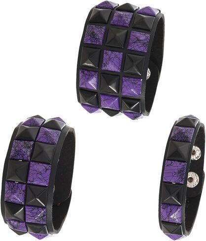 Dreuyet 3 Piece Checkered Leather Bracelet Set Black White PU Wristband Adjustable Gothic Punk Style Halloween Accessories for Men Women in Saudi Arabia