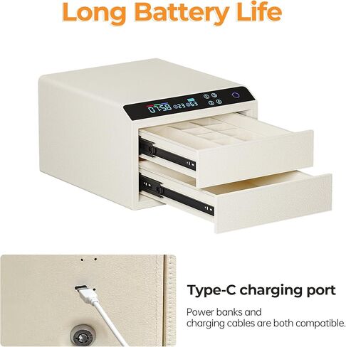 صندوق مجوهرات مع قفل ببصمة الإصبع وكلمة المرور، منظم تخزين مزدوج ذو سعة كبيرة للقلائد والخواتم والأساور والساعات، 15.98 × 13.98 × 9.45 بوصة، 4 طرق ذكية لفتح القفل، بيج in Kuwait