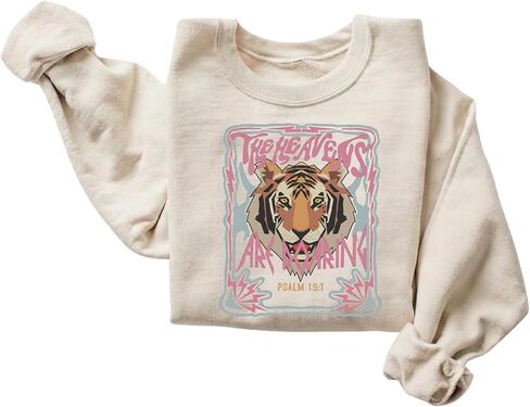 FITIN Unisex The Heavens Are Roaring Psalm 19:1 Sweatshirt – Christian Tiger Graphic Faith Crewneck in Kuwait