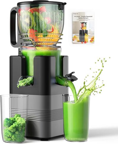 آلات عصارة بالضغط البارد، آلات عصارة Airpher بقدرة 400 وات مزودة بمجرى تغذية واسع مقاس 5.8 بوصة، عصارة مضغ بطيئة للخضروات الكاملة والفواكه ذات إنتاجية عالية من العصير، سهلة التنظيف باللون الرمادي in Kuwait