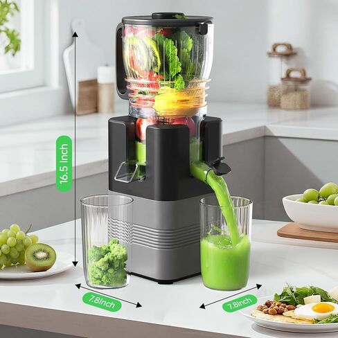 آلات عصارة بالضغط البارد، آلات عصارة Airpher بقدرة 400 وات مزودة بمجرى تغذية واسع مقاس 5.8 بوصة، عصارة مضغ بطيئة للخضروات الكاملة والفواكه ذات إنتاجية عالية من العصير، سهلة التنظيف باللون الرمادي in Kuwait