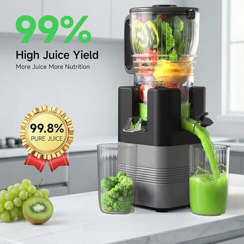 آلات عصارة بالضغط البارد، آلات عصارة Airpher بقدرة 400 وات مزودة بمجرى تغذية واسع مقاس 5.8 بوصة، عصارة مضغ بطيئة للخضروات الكاملة والفواكه ذات إنتاجية عالية من العصير، سهلة التنظيف باللون الرمادي in Kuwait