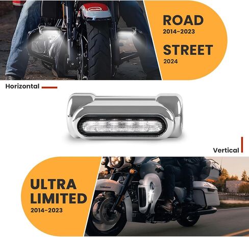 Highway Bar Lights Turn Signal for Street Glide 2024+, Chrome LED Crash Bar Light w/White DRL & Amber Turn Signal for Harley Road Glide Ultra Limited 2014-2023; FLHXSE 2023-2025; FLHXU 2025 ccessories in Saudi Arabia