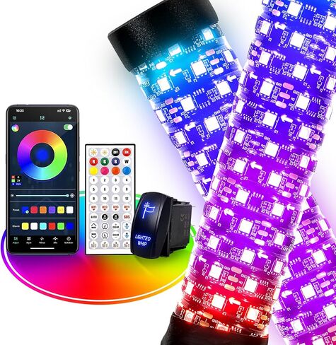 1FT أضواء السوط الدهون LED أضواء السوط للموسيقى جنبا إلى جنب ضوء هوائي الموسيقى دوامة RGB مطاردة ضوء السياط لUTV ATV الكثبان عربات التي تجرها الدواب مع التطبيق وجهاز التحكم عن بعد متوافق مع Polaris RZR Can-Am Maverick، 2 حزمة in Kuwait