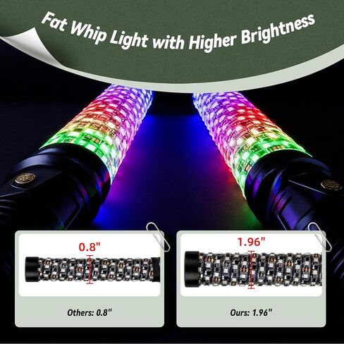 1FT أضواء السوط الدهون LED أضواء السوط للموسيقى جنبا إلى جنب ضوء هوائي الموسيقى دوامة RGB مطاردة ضوء السياط لUTV ATV الكثبان عربات التي تجرها الدواب مع التطبيق وجهاز التحكم عن بعد متوافق مع Polaris RZR Can-Am Maverick، 2 حزمة in Kuwait