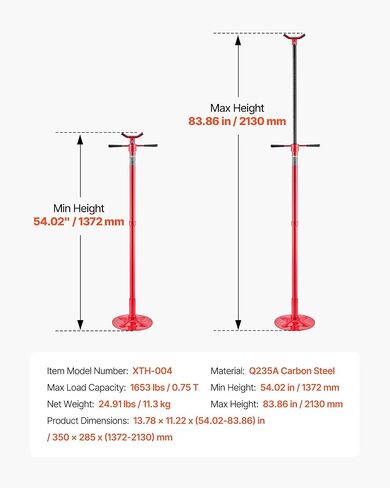 VEVOR Underhoist Support Stand, 3/4 Ton (1653 lbs) Capacity Under Hoist Jack Stand, Lifting from 54.02" to 83.86", Bearing Mounted Spin Handle, Self-Locking Threaded Screw, Support Vehicle Components in Saudi Arabia