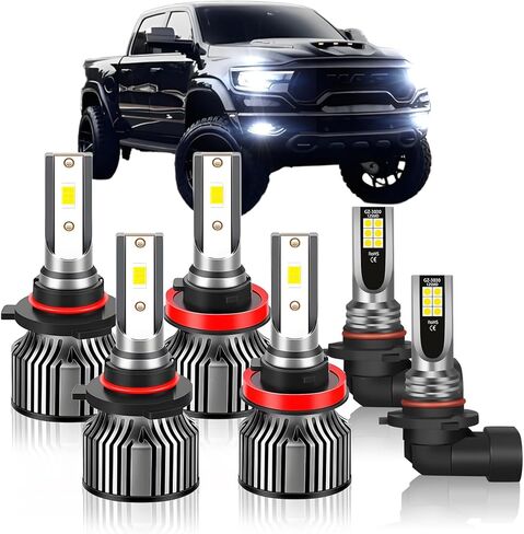 متوافق مع DODGE RAM 1500 2500 3500 2009-2018، مجموعة مصابيح إضاءة عالية + شعاع منخفض + مجموعة مصابيح الضباب، 6500K أبيض، سطوع 400% مع مروحة تبريد، التوصيل والتشغيل، مقاومة للماء، عبوة من 6 قطع in Kuwait