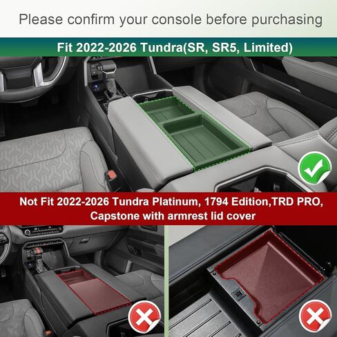 Center Console Rubber Liner Compatible with 2022 2023 2024 2025 2026 Toyota Tundra Accessories, Armrest Lid Tray Insert 2-Piece Removable Silicone Mats for Organization in Saudi Arabia
