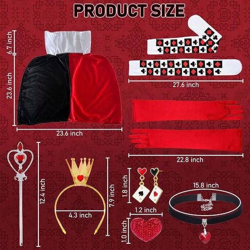 Simple polymer 8 Pcs Hearts Queen Costume Accessories Set Queen Cape Crown Headband Choker Necklace Earrings Scepter for Woman in Saudi Arabia