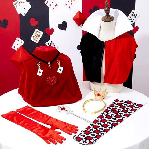 Simple polymer 8 Pcs Hearts Queen Costume Accessories Set Queen Cape Crown Headband Choker Necklace Earrings Scepter for Woman in Saudi Arabia